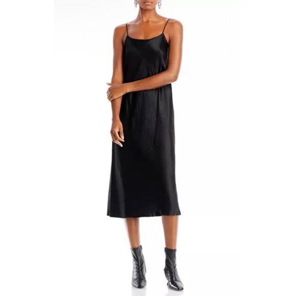 Vince Black Satin Sleek Quiet Luxury Evening Midi Dress Small